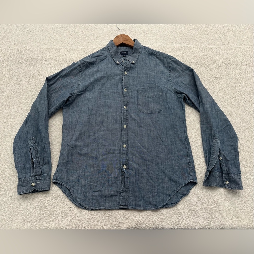 J. Crew Long Sleeve Button Down Shirt Denim Blue Size Large